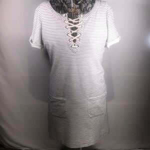 Roxy Striped Lace-Up Women's Dress Short Sleeved Nautical Med